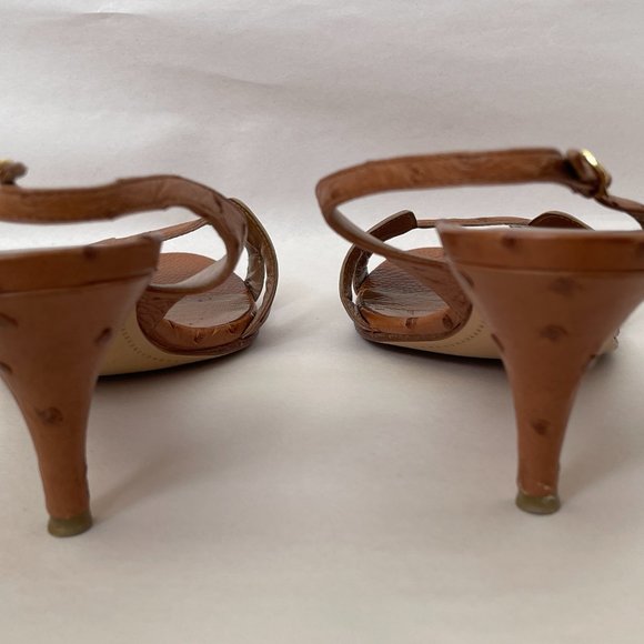 HERMES Ostrich Leather Slingbacks - Tan - Picture 9 of 16